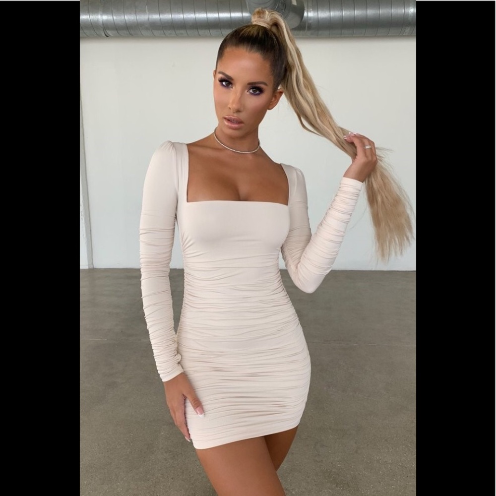 OhPolly Ruched Bodycon Slimming Dress White